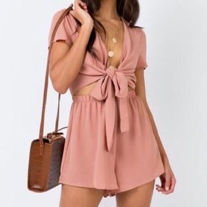 PRINCESS POLLY SWEET SAHARA TIE FRONT ROMPER PINK